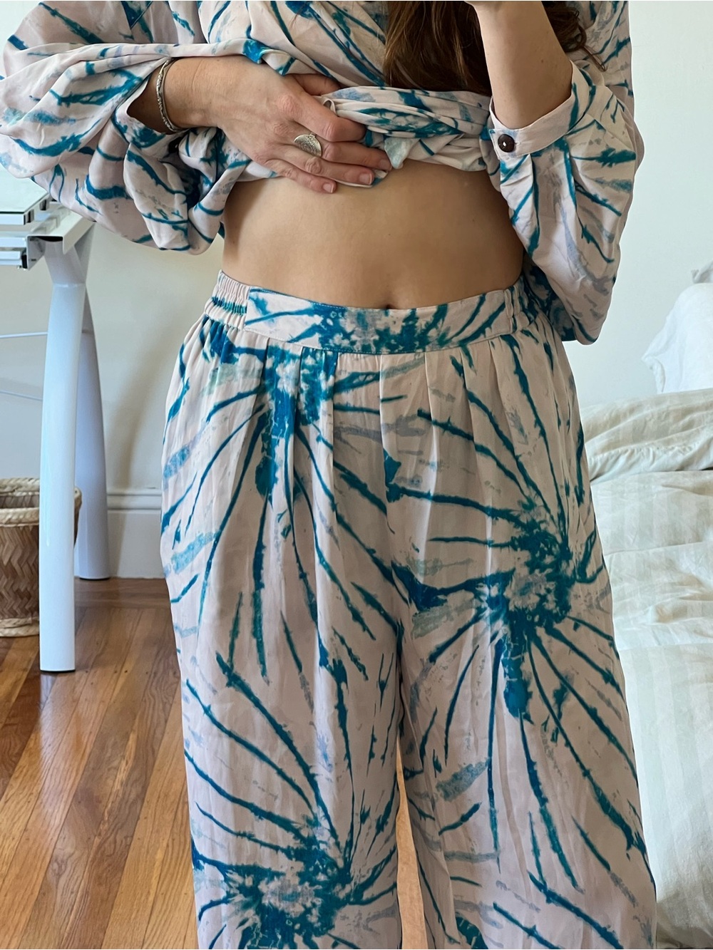 FP Intimately Free People turquoise blue light pinkish cream tie-dye set - Picture 7 of 10